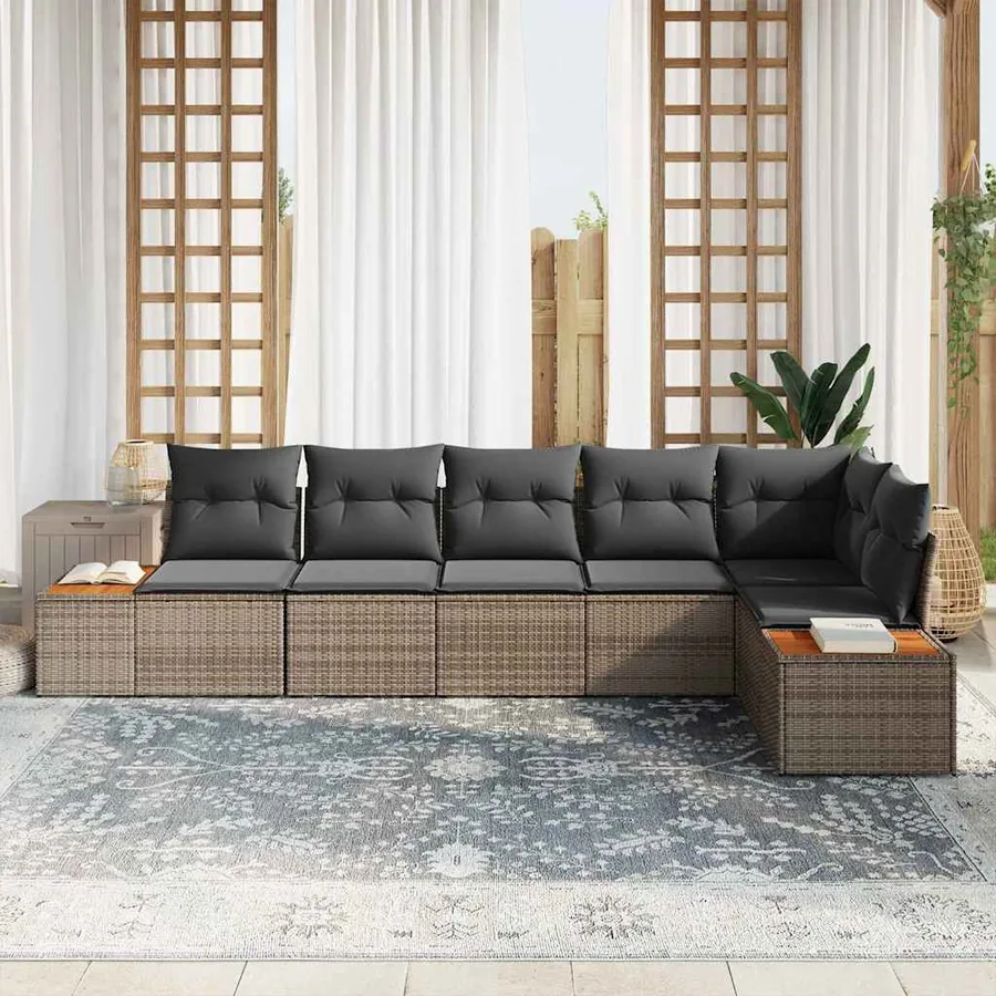 Ensemble de canapé de jardin avec coussin 6 pcs Gris Poly rotin - 3