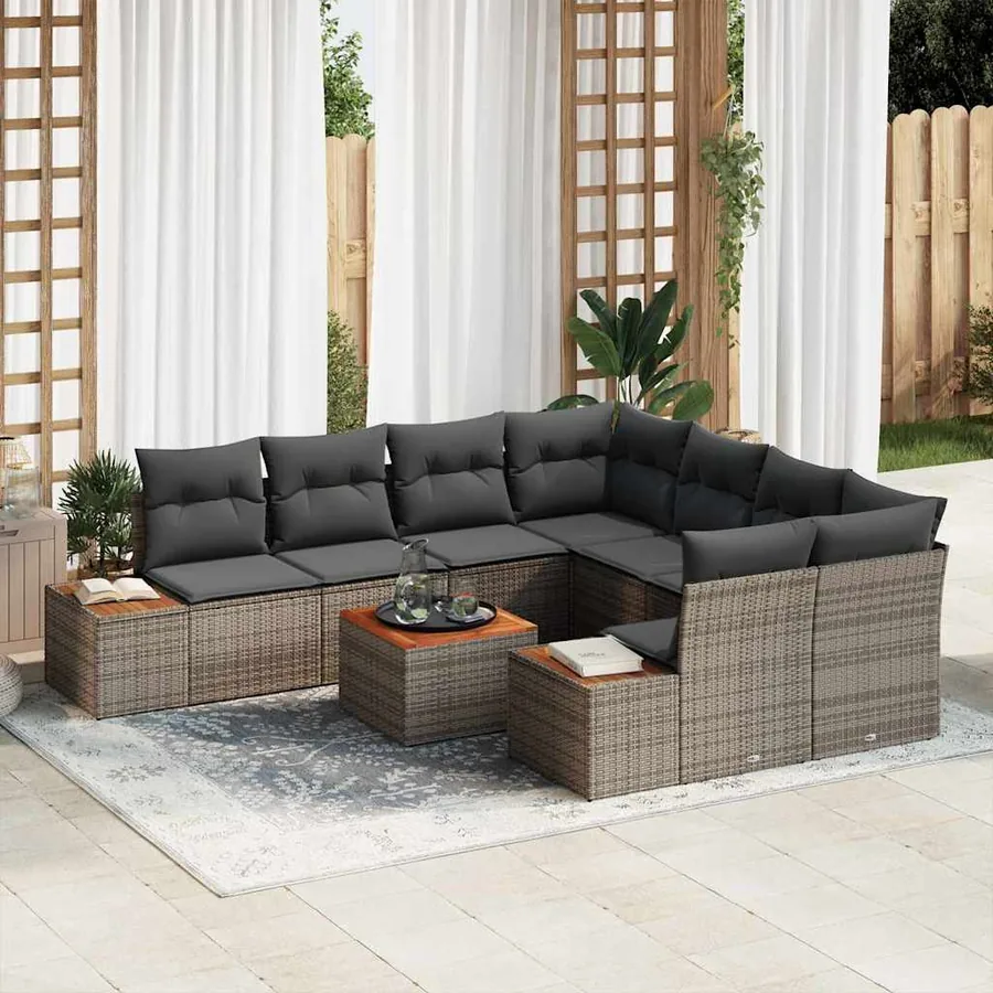 Ensemble de canapé de jardin avec coussin 9 pcs Gris Poly rotin