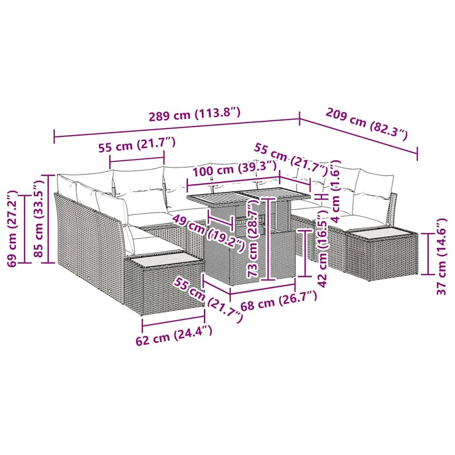 Ensemble de canapé de jardin 10 pc Gris et marron - 11