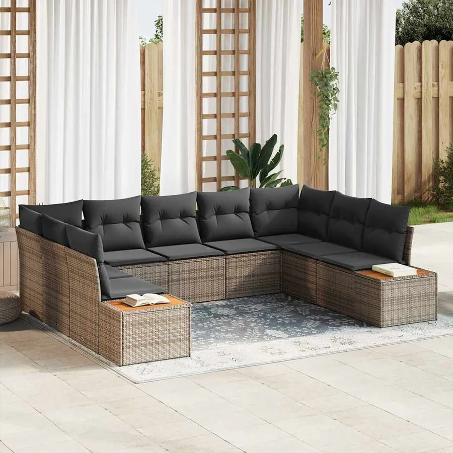 Ensemble de canapé de jardin avec coussin 9 pcs Gris Poly rotin