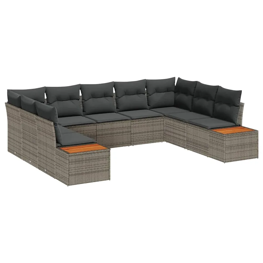 Ensemble de canapé de jardin avec coussin 9 pcs Gris Poly rotin - 2