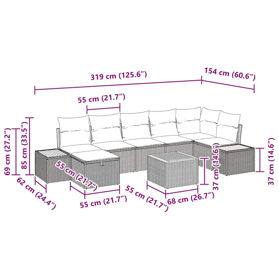 Ensemble de canapé de jardin avec coussin 8 pcs Gris polyrotin - 11