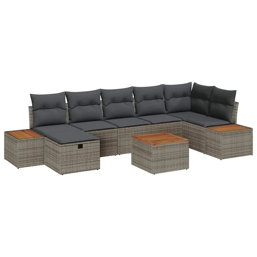 Ensemble de canapé de jardin avec coussin 8 pcs Gris polyrotin - 2