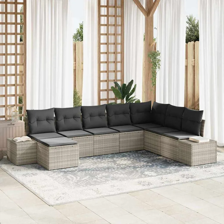 Ensemble de canapé de jardin 8 pcs Gris clair polyrotin