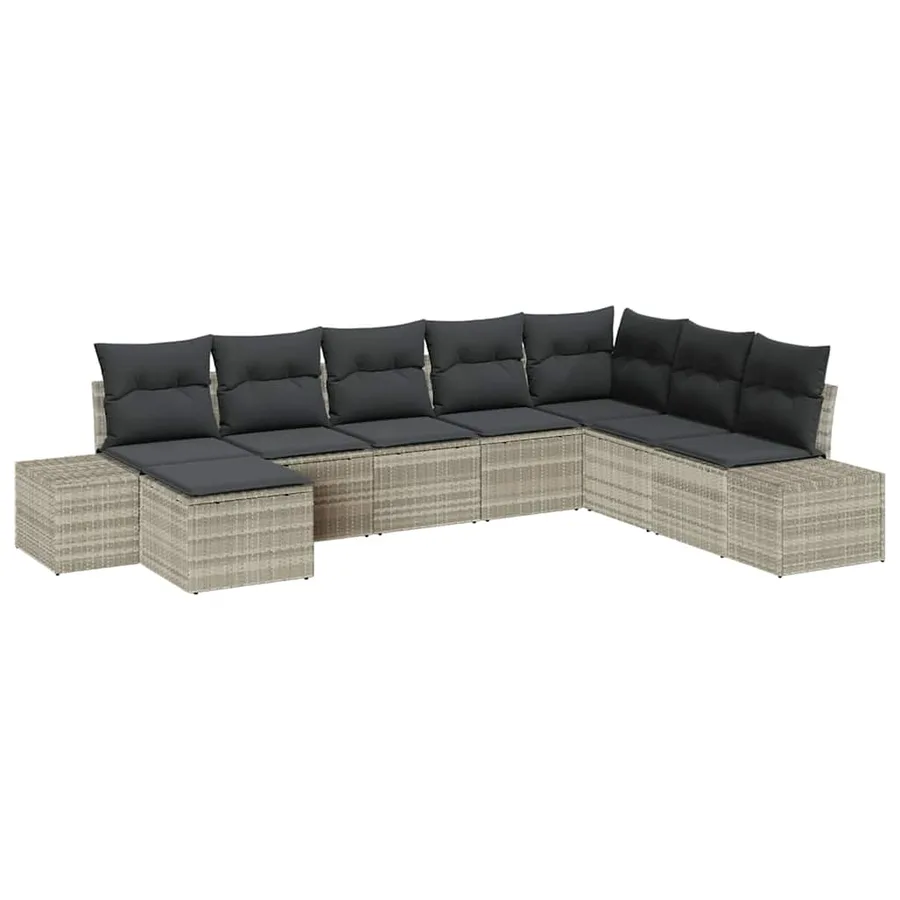 Ensemble de canapé de jardin 8 pcs Gris clair polyrotin - 2