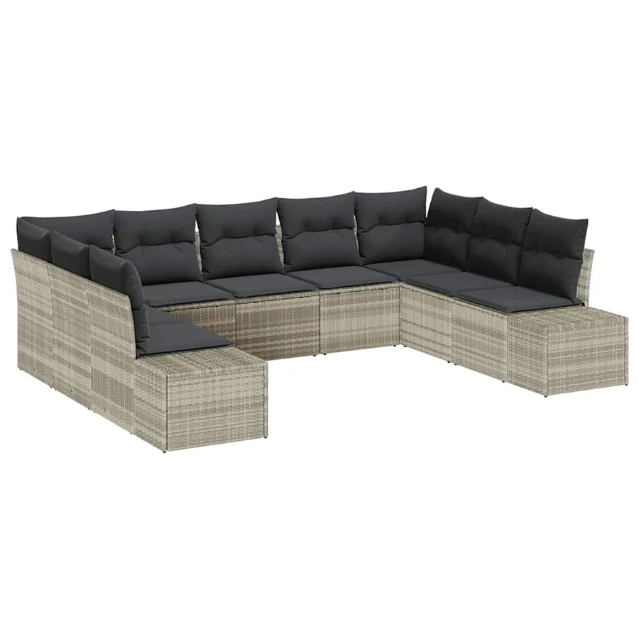 Ensemble de canapé de jardin 9 pcs Gris clair Polyrotin - 2