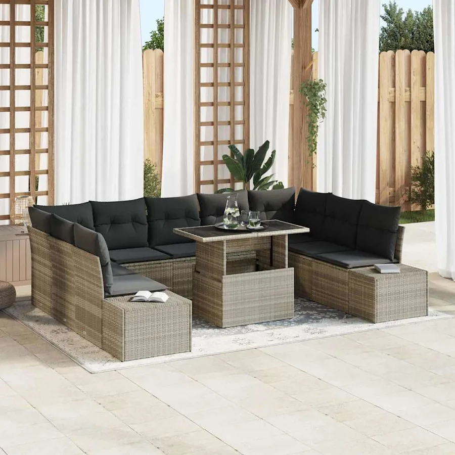 Ensemble de canapé de jardin 10 pcs Gris clair Poly rotin