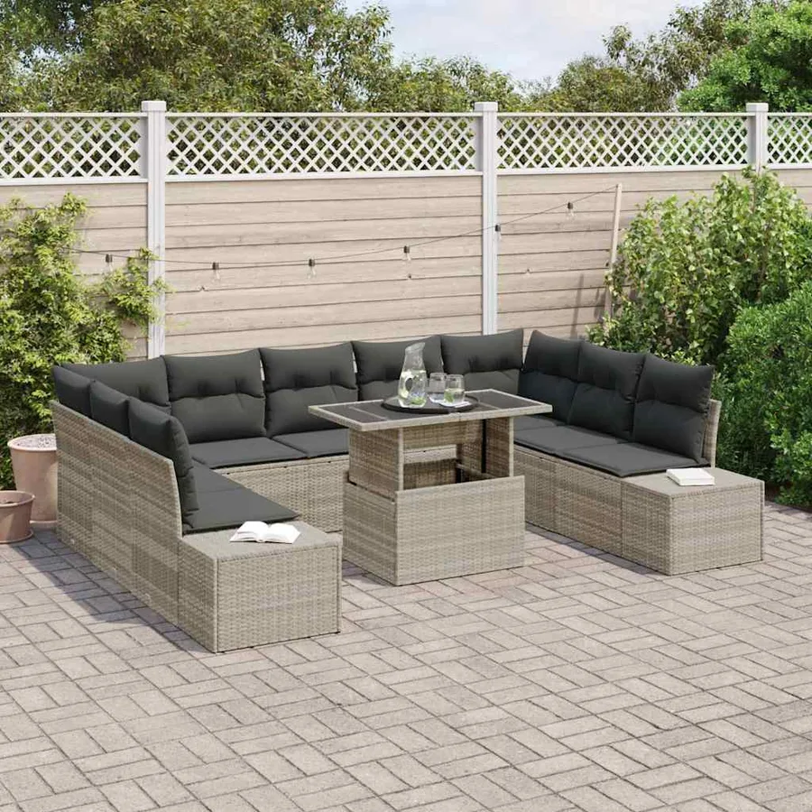 Ensemble de canapé de jardin 10 pcs Gris clair Poly rotin - 3