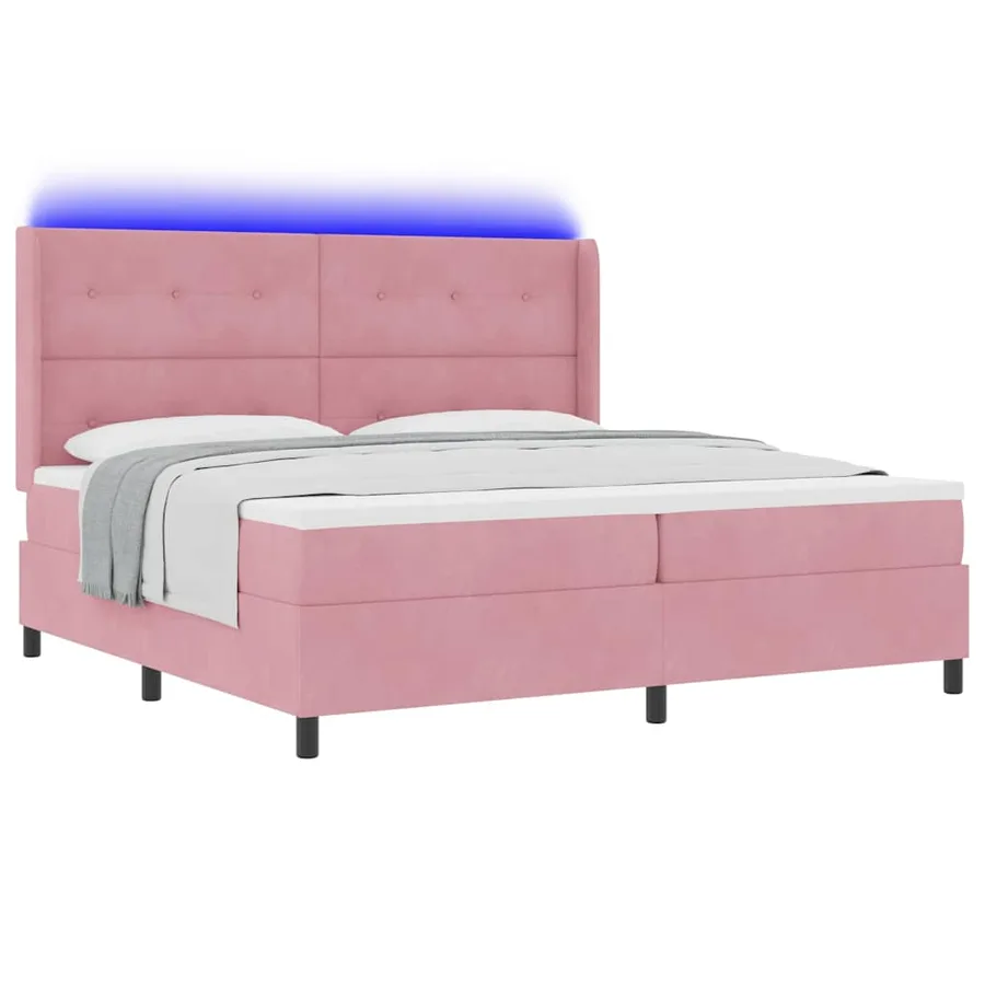 Lit à ressorts avec bandes LED Rose 200 x 200 cm Velours - 3