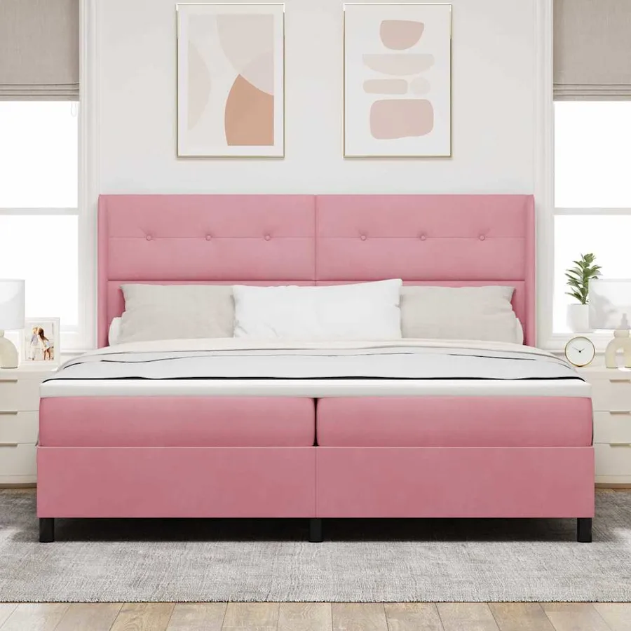Lit à ressorts avec bandes LED Rose 200 x 200 cm Velours - 4