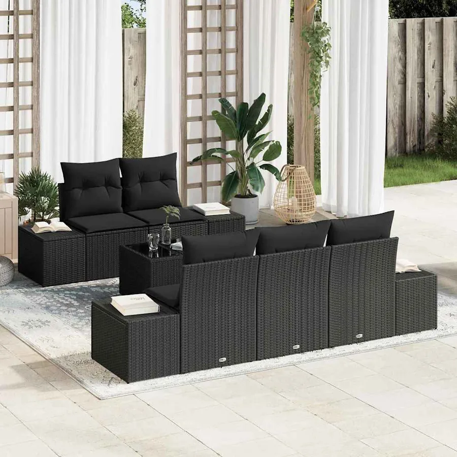 Ensemble de canapé de jardin avec coussin Noir polyrotin