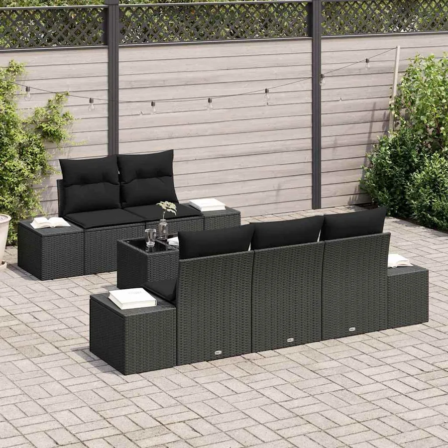 Ensemble de canapé de jardin avec coussin Noir polyrotin - 3
