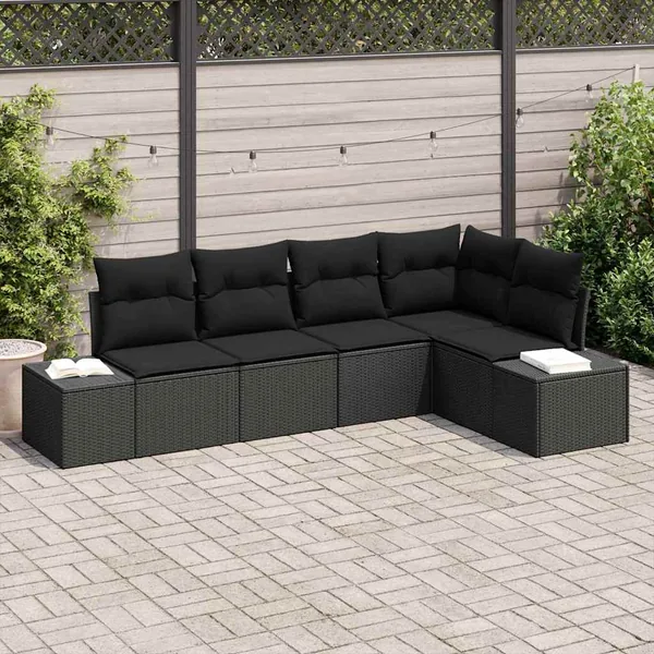 Ensemble de canapé de jardin 5 pcs Noir polyrotin