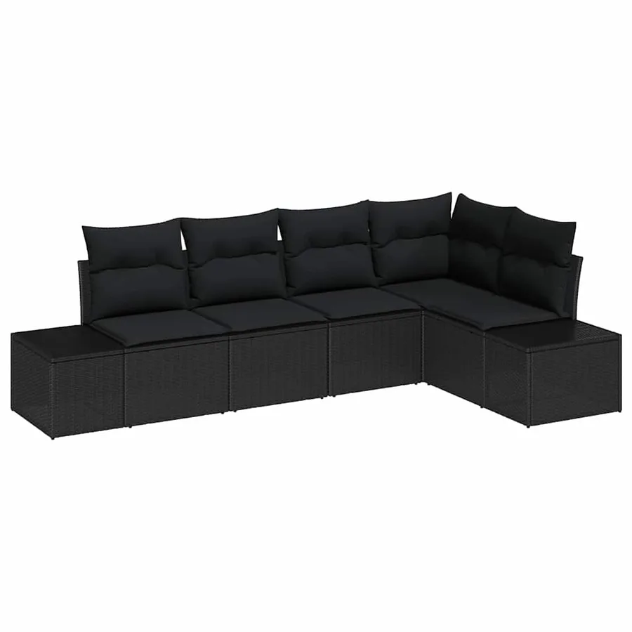 Ensemble de canapé de jardin 5 pcs Noir polyrotin - 2