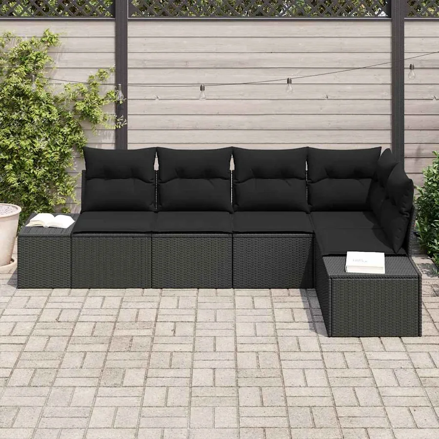Ensemble de canapé de jardin 5 pcs Noir polyrotin - 3