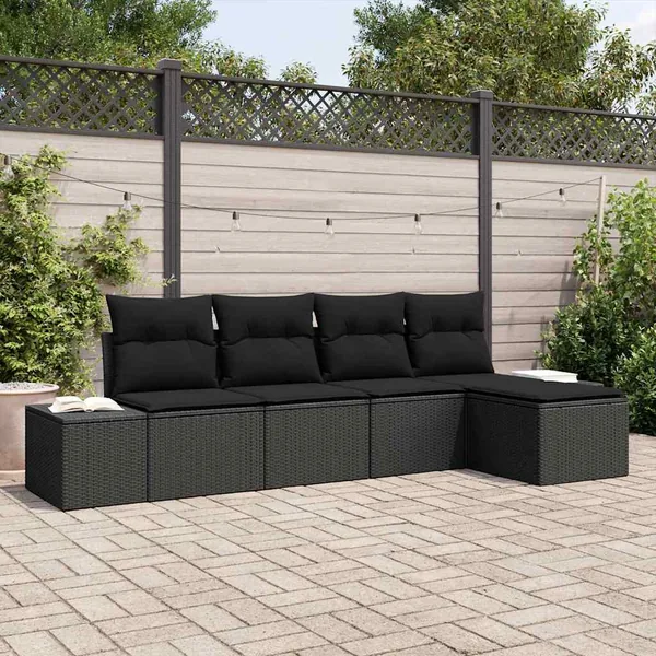 Ensemble de canapé de jardin avec coussin 5 pcs Noir polyrotin