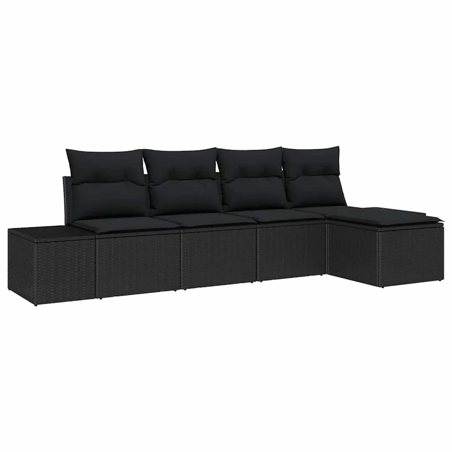 Ensemble de canapé de jardin avec coussin 5 pcs Noir polyrotin - 2