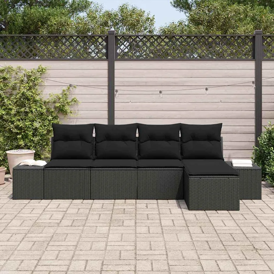 Ensemble de canapé de jardin avec coussin 5 pcs Noir polyrotin - 3