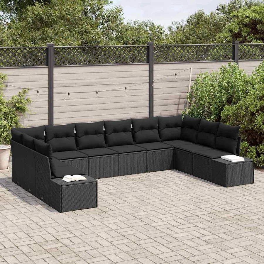 Ensemble de canapé de jardin avec coussin 10 pcs Noir polyrotin - 3