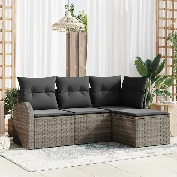 Ensemble de canapé de jardin Gris polyrotin