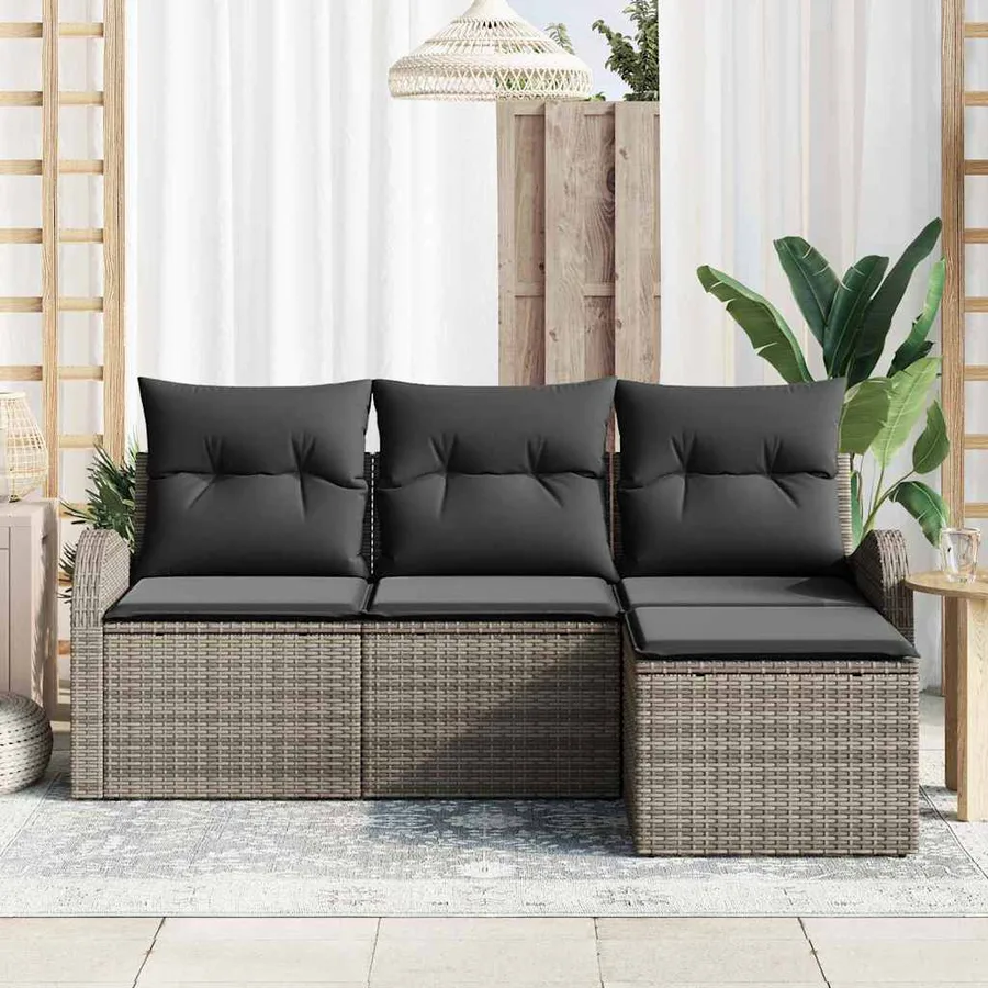 Ensemble de canapé de jardin Gris polyrotin - 3