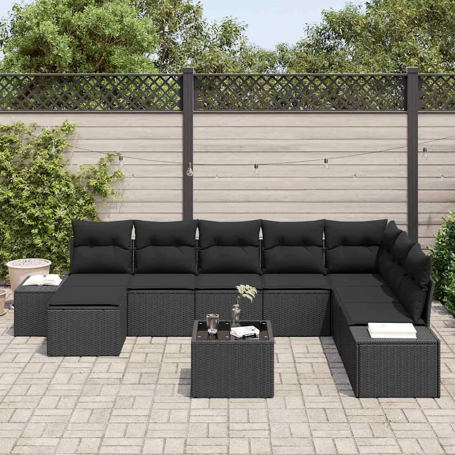 Ensemble de canapé de jardin avec coussin 9 pcs polyrotin - 3