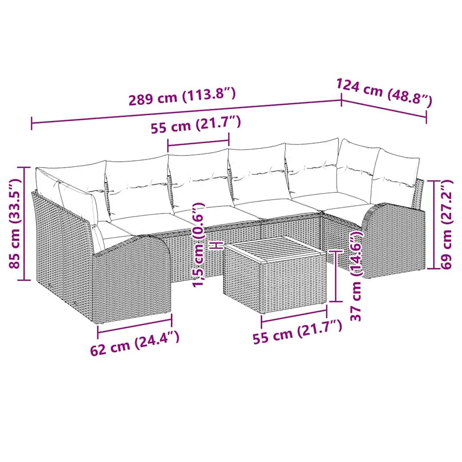 Ensemble de canapé de jardin avec coussin 8 pcs Gris polyrotin - 13