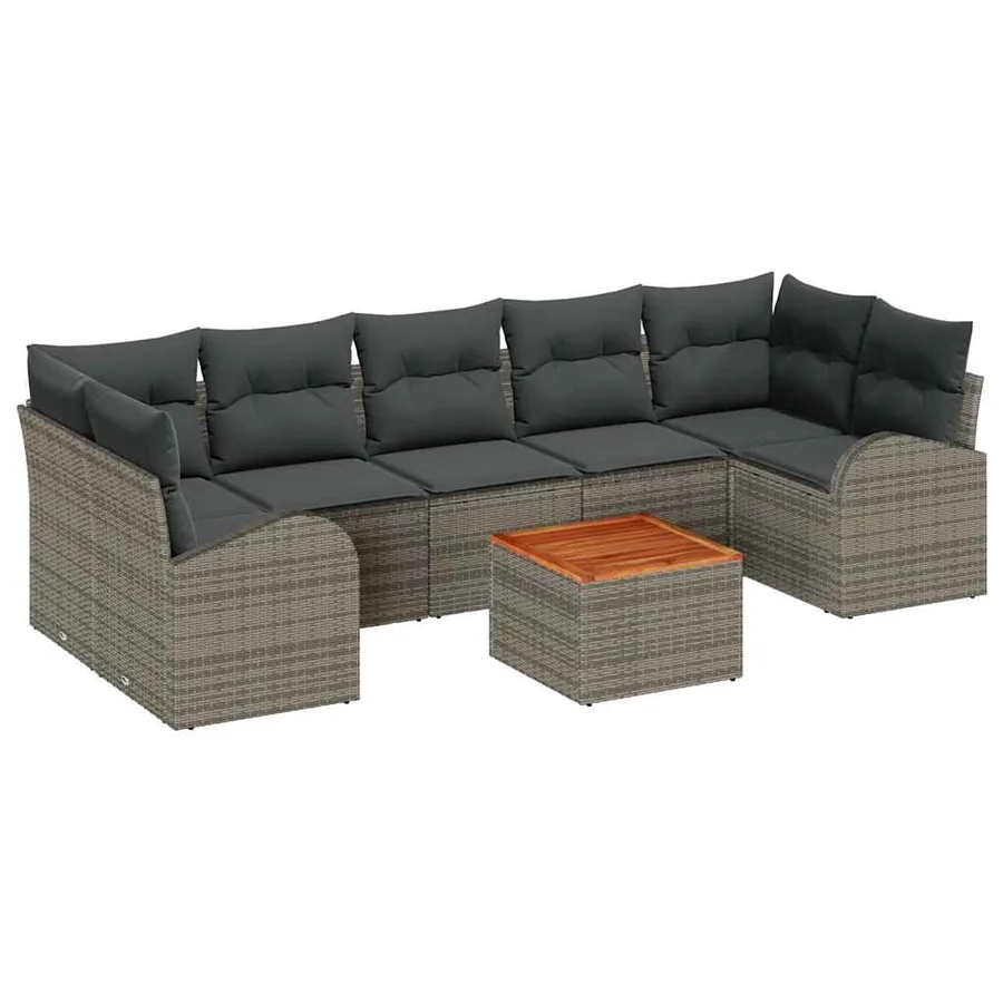 Ensemble de canapé de jardin avec coussin 8 pcs Gris polyrotin - 2
