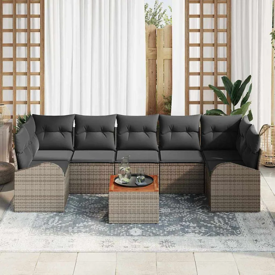 Ensemble de canapé de jardin avec coussin 8 pcs Gris polyrotin - 3