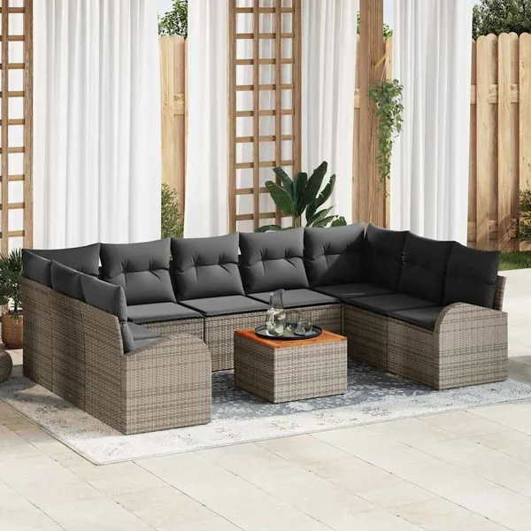 Ensemble de canapé de jardin avec coussin 10 pcs Gris polyrotin