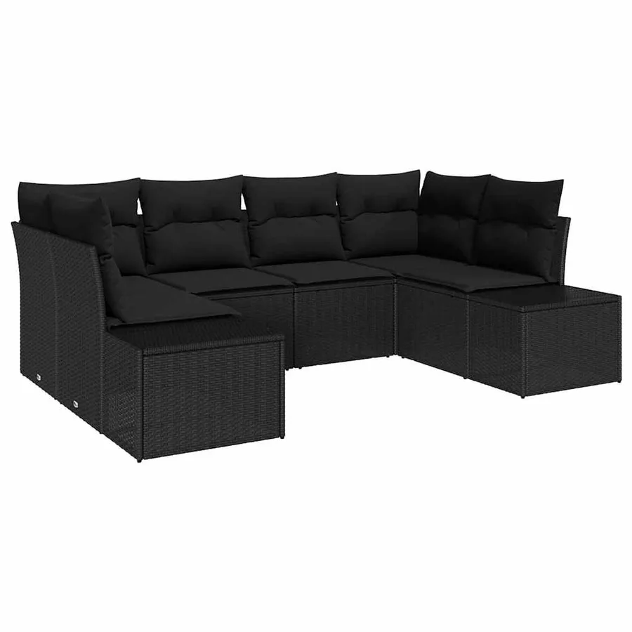Ensemble de canapé de jardin avec coussin 6 pcs Noir polyrotin - 2