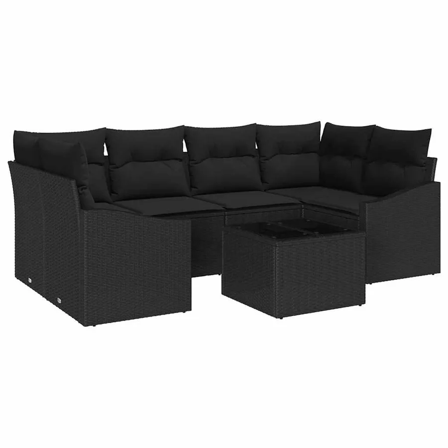 Ensemble de Canapés avec coussin 7 pcs Noir polyrotin - 2