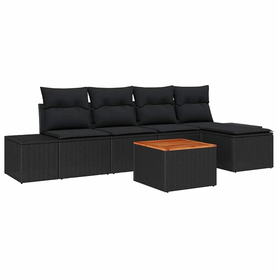 Ensemble de canapé de jardin avec coussin 6 pcs Noir polyrotin - 2