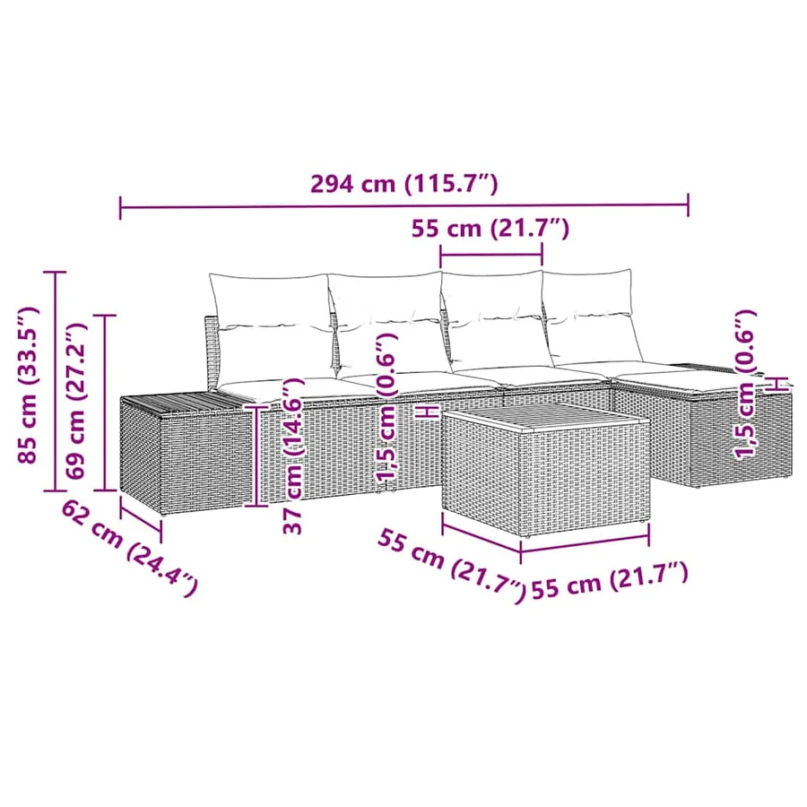 Ensemble de canapé de jardin avec coussin 6 pcs Noir polyrotin - 9