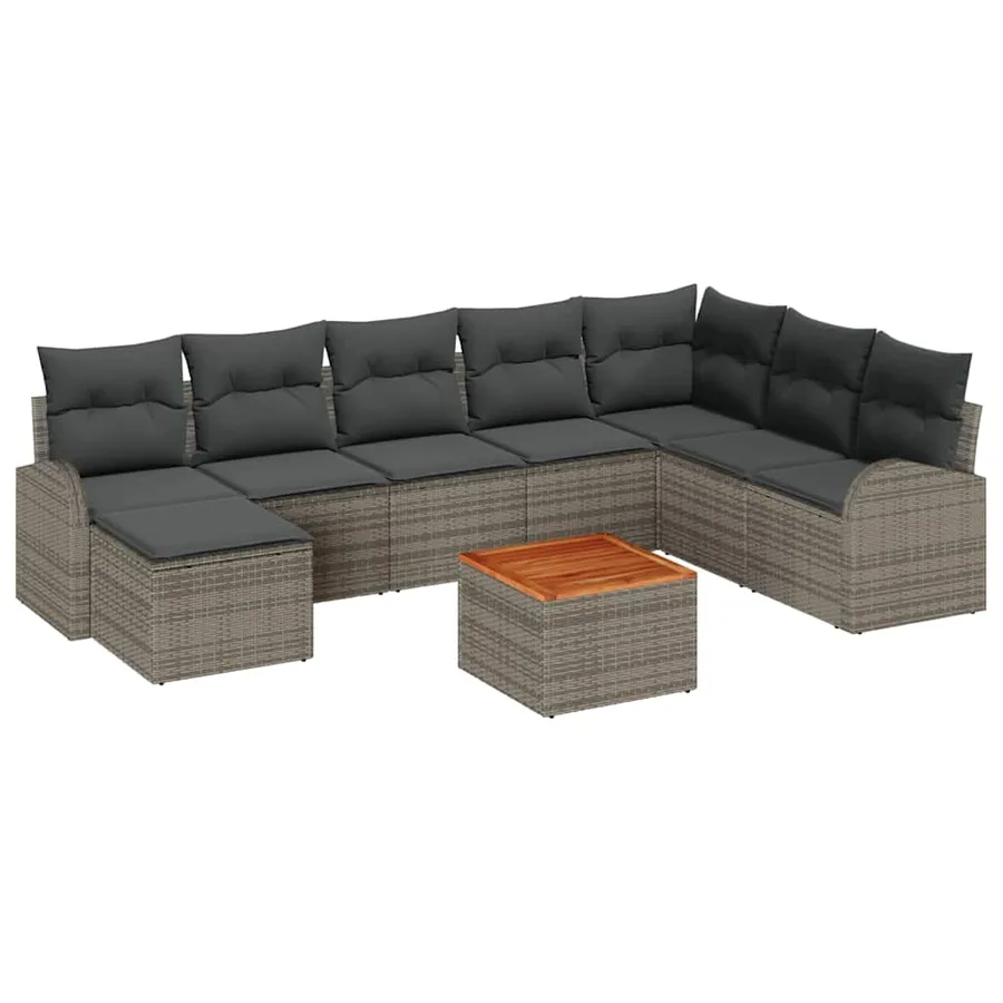Ensemble de canapé de jardin avec coussin 9 pcs Gris polyrotin - 2