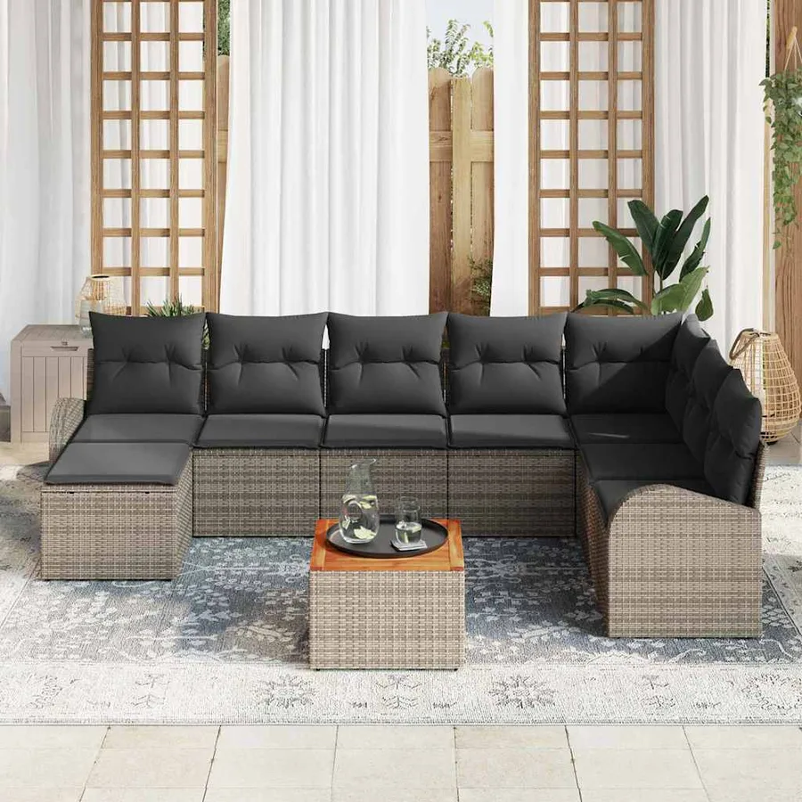 Ensemble de canapé de jardin avec coussin 9 pcs Gris polyrotin - 3