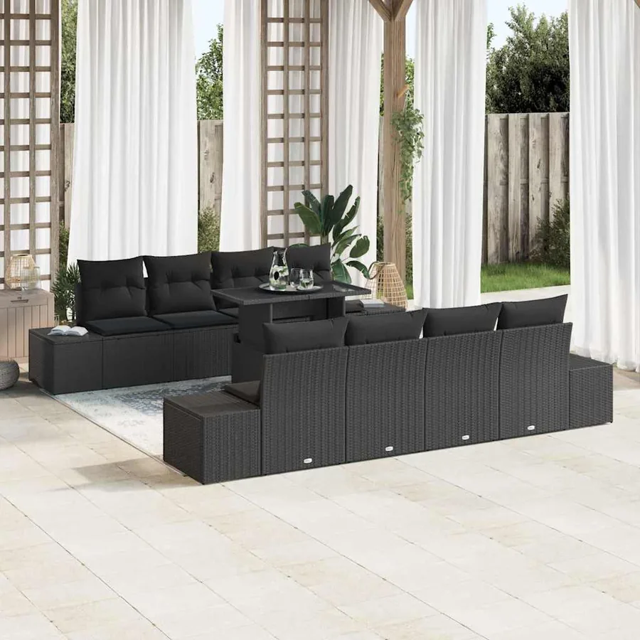 Ensemble de canapé de jardin avec coussin 9 pcs Noir polyrotin