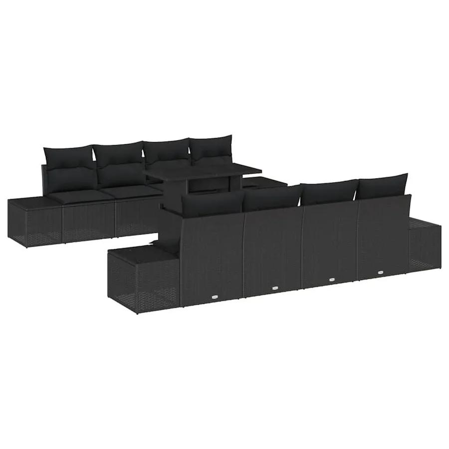Ensemble de canapé de jardin avec coussin 9 pcs Noir polyrotin - 2