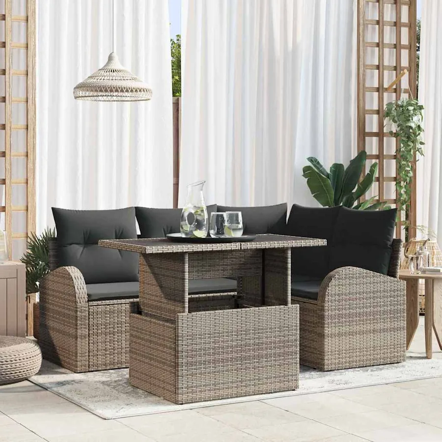 Ensemble de canapé de jardin avec coussin 5 pcs Gris Poly rotin