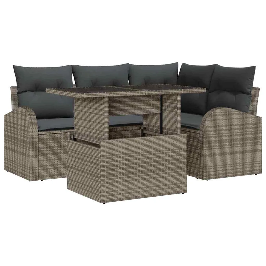Ensemble de canapé de jardin avec coussin 5 pcs Gris Poly rotin - 2