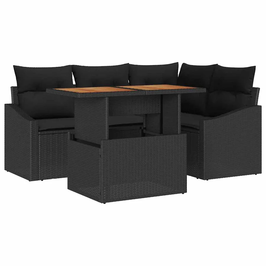 Ensemble de canapé de jardin 5 pcs Noir Poly rotin - 2