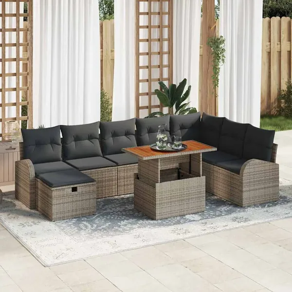 Ensemble de canapé de jardin avec coussin 9 pcs Gris polyrotin