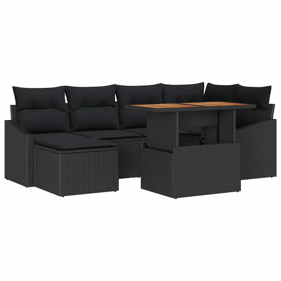 Ensemble de canapé de jardin 7 pcs Noir Poly rotin - 2