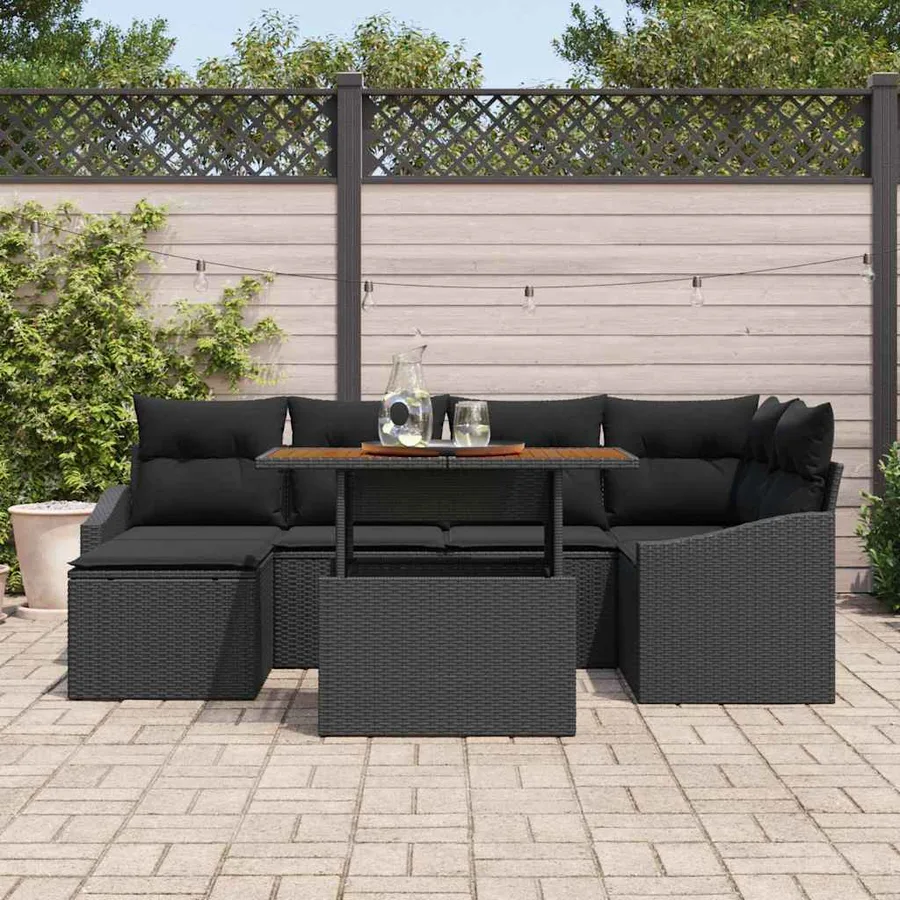 Ensemble de canapé de jardin 7 pcs Noir Poly rotin - 3