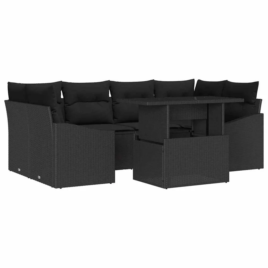 Ensemble de canapé de jardin 7 pcs Noir Poly rotin - 2