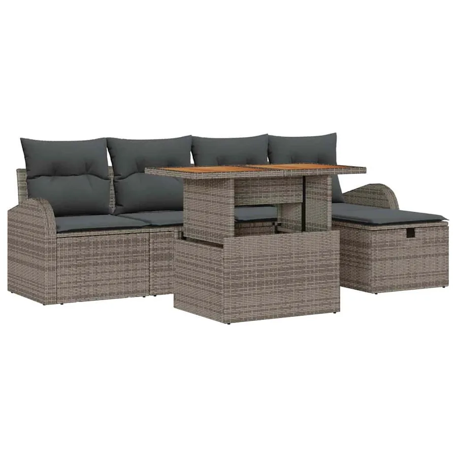 Ensemble de canapé de jardin avec coussin 6 pcs Gris polyrotin - 2