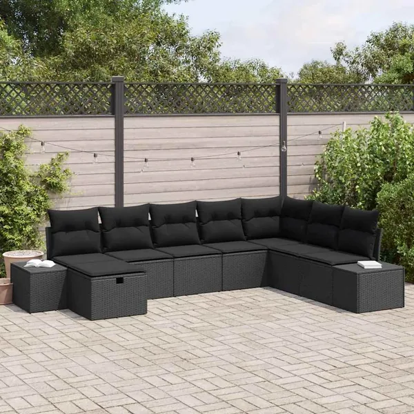 Ensemble de canapé de jardin avec coussin 8 pcs Noir polyrotin