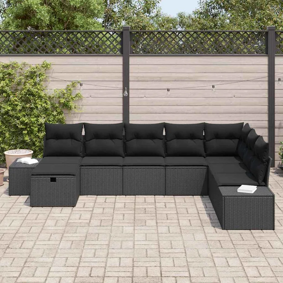 Ensemble de canapé de jardin avec coussin 8 pcs Noir polyrotin - 3