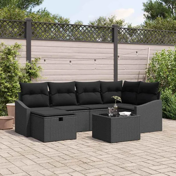 Ensemble de Canapés avec coussin 7 pcs polyrotin