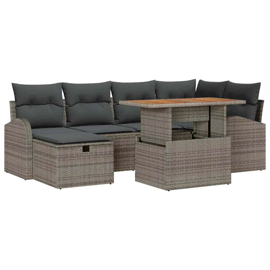 Ensemble de canapé de jardin avec coussin 7 pcs Gris polyrotin - 2